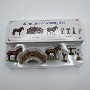 Liberty Falls Miniature Figurines Accessory Set‎ Vtg 90s Horses Mailboxes Bridge